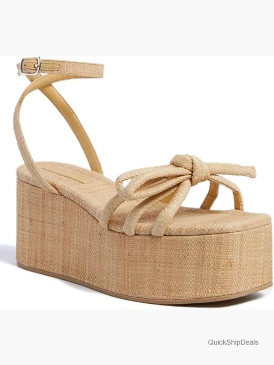 Shoes - Raffia Platform Sandals Women Espadrille Wedges Slingback Ankle Strappy